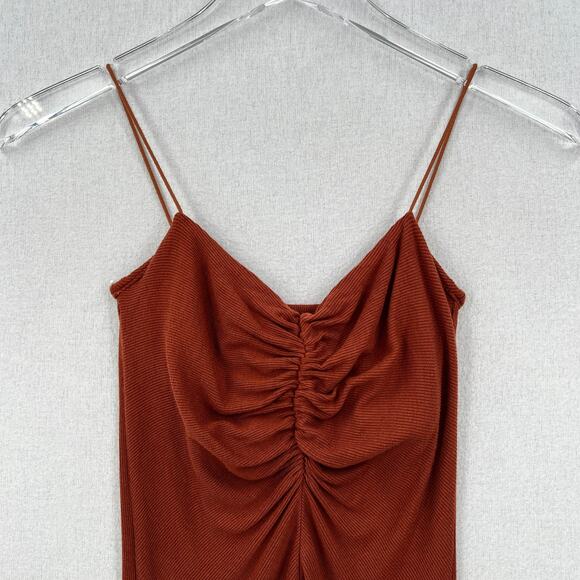 ENZA COSTA Dress Womens XS Umber Stretch Silk Knit Ruched Strappy Midi NEW - Picture 5 of 16